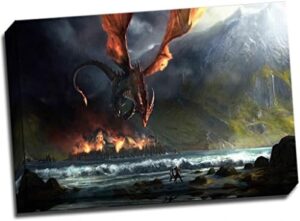 The Lord Of The Rings Smaug Attack Canvasafdruk poster - 61 x 40 cm